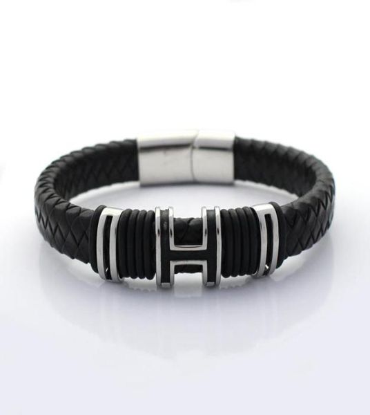 Bracelet en cuir véritable rétro de 12 mm de large pour hommes bracelets de perles H en acier inoxydable avec plaque aimant 5884007
