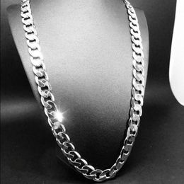 12mm breed Curb Chain ketting 18k wit goud gevuld Vintage klassieke heren sieraden solide accessoires 24 Inches183y