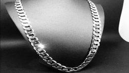 Collar de cadena de bordillo de 12 mm de ancho, oro blanco de 18 quilates, joyería clásica vintage para hombre, accesorios sólidos de 24 pulgadas 2826673