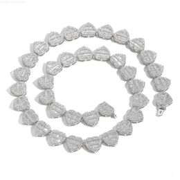 12 mm breite Cluster-Kette, quadratische CZ-Baguette-Herzform-Halskette, Armband für Frauen, Messing-Material, nickelfrei, Rapper-Schmuck