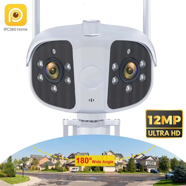 Caméra de sécurité WiFi 12 KP 6K Fixed 180 ° grand angle panorama caméra vidéo étanche de surveillance CCTV 6MP Double lentilles Caméras 240506
