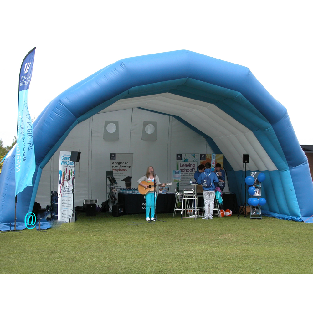 Ourdoor Event Mobile opblaasbaar podium dakgigant blauwe en witte opblaasboten podia dekken de tunneltent van de koepel te koop 12MWX6MLX5MH (40x20x16.5ft)