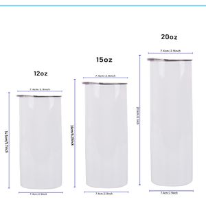 12oz 16oz 20oz roestvrijstalen sublimatie lege plekken rechte tuimelaar blanco witte beker met deksel strocilinder waterfles