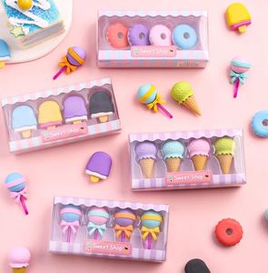 DHL 4pcs Yummy Faveur Dessert Gommes Ensemble Mini Lollipop Glace Popsicle Donuts Caoutchouc Crayon Gomme pour Enfants École Étudiant Prix C0607G3