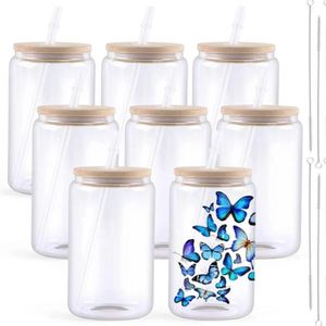 12oz 16oz Sublimation Verre clair givré Tasses à bière Bouteille d'eau Canette de bière Tumbler Verres à boire avec couvercle en bambou et réutilisable St2780