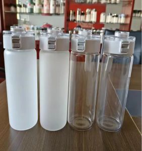 12 oz 20 oz sublimación vaso de vidrio transparente esmerilado botella de agua para deportes al aire libre con tapa de cordón 0612
