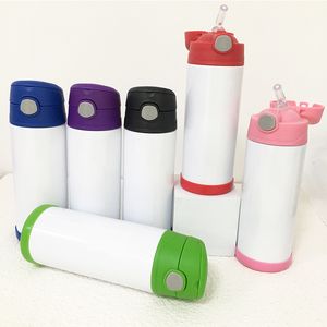 12 oz Biberón DIY Sublimación Flip Top Botella Vaso recto Niños Taza de leche Tazas de vacío de acero inoxidable para regalos de año nuevo 0331