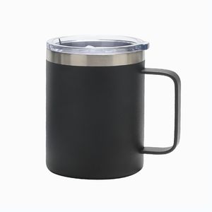 Tazas de agua de oficina con voladura negra de 12 oz con asa Tazas de café aisladas de acero inoxidable Vaso de bebida de cola y vasos de cerveza antioxidante