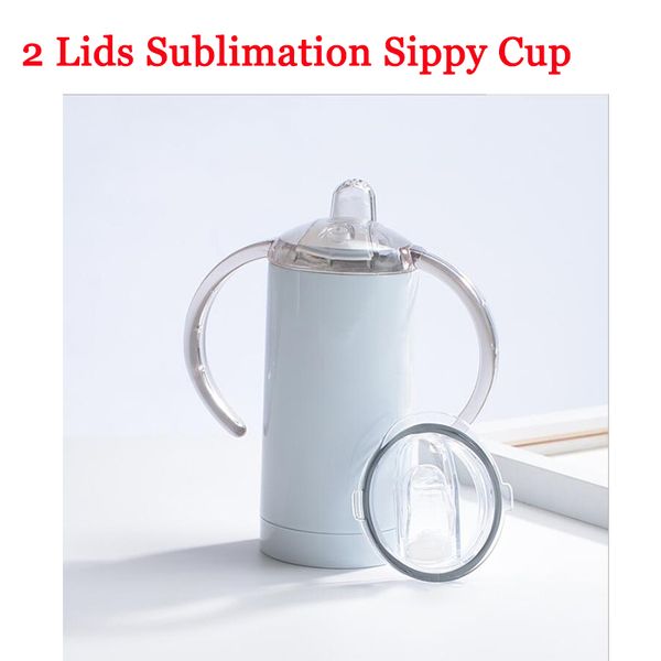 2 tapas Sublimation Sippy Cups 12oz Straight Child Chupete Cup Tumblers DIY Vaso de acero inoxidable con asa Botella de leche de bebé con aislamiento de doble pared