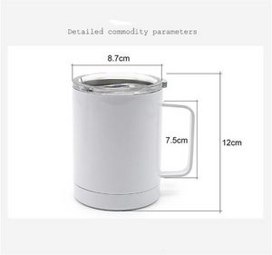 Tasse d'eau de sublimation vierge de 12 oz Tasses isolées en acier inoxydable blanc Tasse de voiture sous vide à double paroi Gobelet de voyage portable avec poignée WHT0228