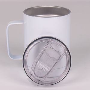 Tasses de gobelet de vin de sublimation vierge de 12 oz avec poignée tasses de voiture à café isolées en acier inoxydable blanc tasse de voyage portable à double paroi sous vide