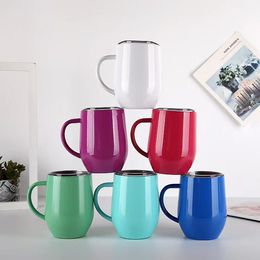 Tasse à café de 12 oz Gobelets à œufs Gobelet à vin en acier inoxydable Gobelets à eau de voyage isolés sous vide à double paroi avec poignée et couvercle en gros