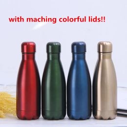 12oz kleurrijke deksels waterfles 1 laag Cola-flessen 304 staliness stalen tuimelaar Metalen sportfles met prachtige machinale kleurrijke deksels BJ