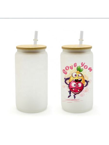 16 oz bricolage vierge sublimation bière canette tasses tasse en verre givré clair droit vin gobelet transfert de chaleur tasses à café avec couvercle en bambou fy5117 sxm31