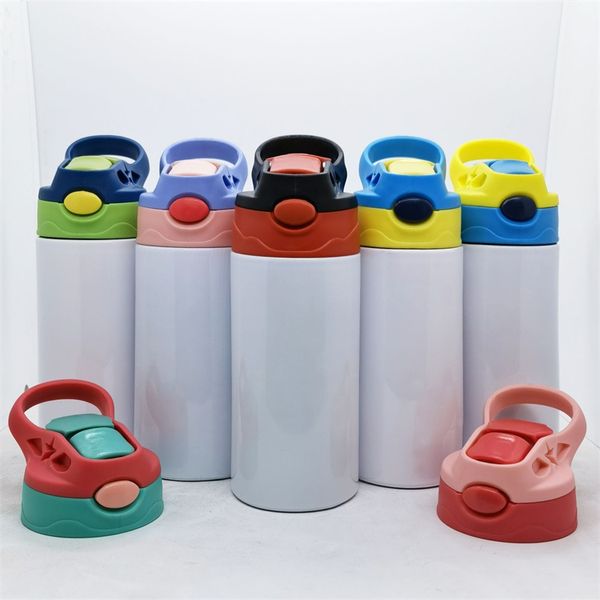 Vasos Sippy de 12OZ, vasos de sublimación para niños, botellas de agua de acero inoxidable, tazas para beber al vacío con doble aislamiento