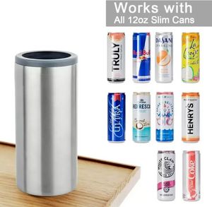 12oz slanke tuimelaars kunnen koeler roestvrijstalen zilveren bier koude keeper dubbele wand geïsoleerd vacuüm cola drink drank bier kan houder f0803