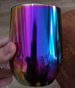 12oz roestvrijstalen waterfles tuimelaar Gradient Rainbow Cups met deksel koffiemokken Vacuüm Geïsoleerde Bierpul Wijnglazen party Eierdopje