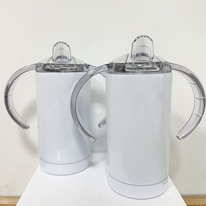 Gobelet droit de 12oz avec poignée et mamelon, Thermos en acier inoxydable, bouteille de lait blanche et vierge, verres pour enfants, cadeau pour nouveau-né