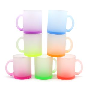 Taza fluorescente de transferencia de calor en blanco con sublimación de 12oz, tazas de vidrio esmerilado, taza de agua con asa para el hogar, regalo personalizado DIY