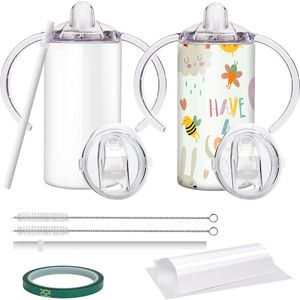 12oz Sublimatie Blanco Geïsoleerde Sippy Cups RVS Kids Tumbler met Handvatten Dubbelwandige Vacuüm Mok voor Kinderen en Kinderen sxa6