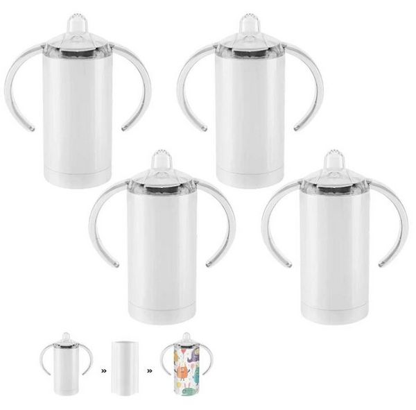 Sublimación de 12 oz Tazas para sorber aisladas en blanco Vaso para niños de acero inoxidable con asas Taza de vacío de doble pared para niños y niños B0527A05