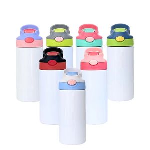 Gobelets à sublimation de 12 oz Bouteille d'eau pour enfants Gobelet de 350 ml à double paroi en acier inoxydable Tasses à boire isolées sous vide avec poignée Couvercles rabattables