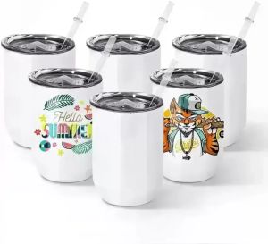 12 oz Sublimation Blancs Gobelets À Vin Coupe Droite En Acier Inoxydable Double Paroi Tasses Isolées Sous Vide 50pc / carton FY5247