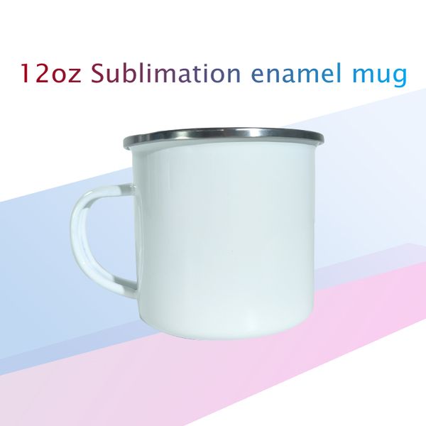 Tasse en émail de sublimation de 12 oz DIY Gobelets émaillés par transfert de chaleur personnalisés avec une poignée Tasses à café sublimées à bord blanc vierge de 350 ml Tasse à boire incassable