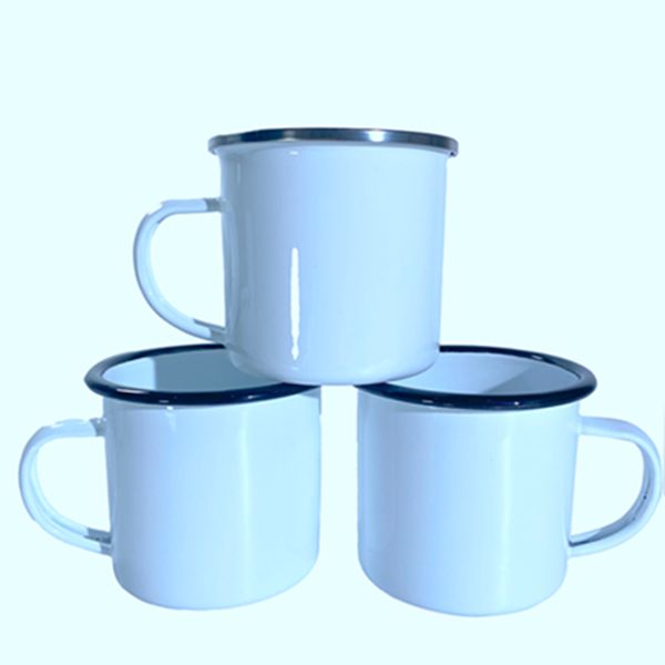 Tasse d'émail de sublimation de 12 oz Gobelets émaillés par transfert de chaleur avec poignée 350 ml Tasses à café sublimées blanches vierges Tasse de boisson incassable Impression DIY WLL1062