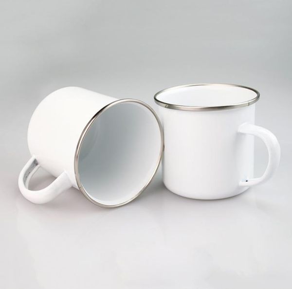 Tasse en émail par sublimation de 12 oz Gobelets émaillés par transfert de chaleur avec poignée 350 ml Tasses à café sublimées blanches vierges Tasse à boisson incassable SN5432