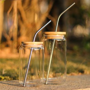 Tasses à bière en verre de sublimation de 12 oz Bouteille d'eau en verre Canette de bière Verres à boire avec couvercle en bambou et verres à café glacés en paille réutilisables 16 oz 20 oz 25 oz rapide