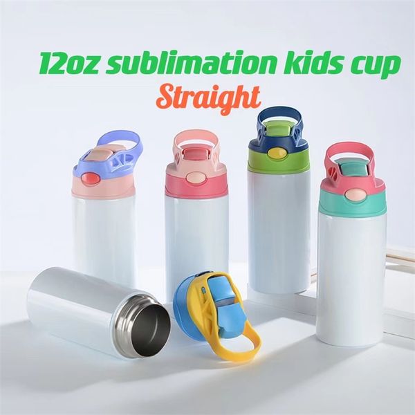 Sublimación de 12 oz Taza para sorber RECTA Biberón Vaso de acero inoxidable Tazas portátiles para niños Doble pared con aislamiento al vacío Biberón de lactancia