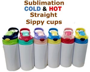 12 oz Sublimación Straight Sippy Cup Botella de agua para niños 350 ml Blanco en blanco Portátil de acero inoxidable aislado al vacío Vaso para beber para niños 6 colores R11