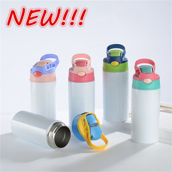 ¡¡¡NUEVO!!! 12oz Sublimación Straight Sippy Cup Niños Botella de agua 350ml Blanco en blanco Portátil de acero inoxidable Vacío aislado Vaso para beber para niños 6 colores