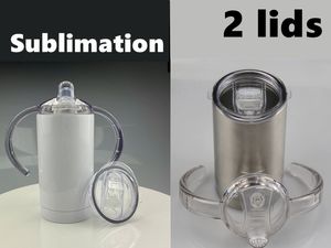 12oz sublimatie rechte sippy cup met twee deksels kinderen tuimelaar voor kinderen vacuüm geïsoleerde melkflessen dubbele muur roestvrij stalen babyfles