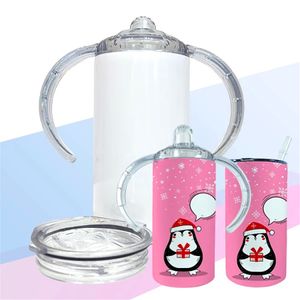 12 oz sublimation droite sippy gobelet double poignée double poignée en acier inoxydable bouteille d'enfants double mur à double mur tasse isolée à l'isolation toddler bébé grossiste AAA