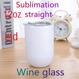 12oz sublimatie rechte wijn glas leeg roestvrij staal mokken met deksels witte dubbele muur geïsoleerde vacuümfles eivormige diy water melk bier koffiekopjes