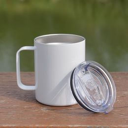 12oz Sublimatie Reismok Koffiemokken Tumbler met handvat Roestvrijstalen waterfles Thermische overdracht Drinkbeker Witte lege kolf