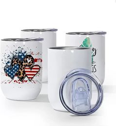 Gobelets à vin de sublimation de 12 oz vierges tasse isotherme droite en acier inoxydable pour transfert de chaleur complet avec couvercle coulissant anti-éclaboussures pour cocktails au café B0503