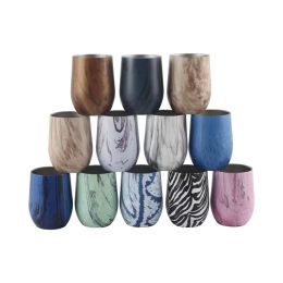 12oz Wine Tumbler Wood Grain Cup Coffee Mokken Wijnglazen waterfles 2 Laag Vacuüm geïsoleerde bruiloftsfeest Champagne mokken met deksel nieuw