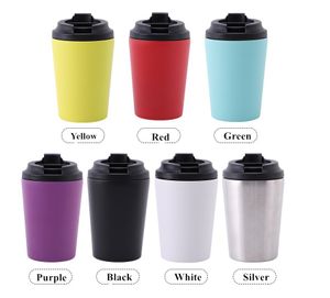 Vasos de vino de 12 oz Mini tazas de café portátiles Taza de vacío con aislamiento de doble pared de acero inoxidable con tapa Paja para botellas de agua de viaje con logotipo personalizado DIY