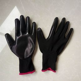 12 pares de guantes de goma multiusos negros elásticos recubiertos de goma guantes de trabajo seguridad en la construcción longitud 23,5 cm