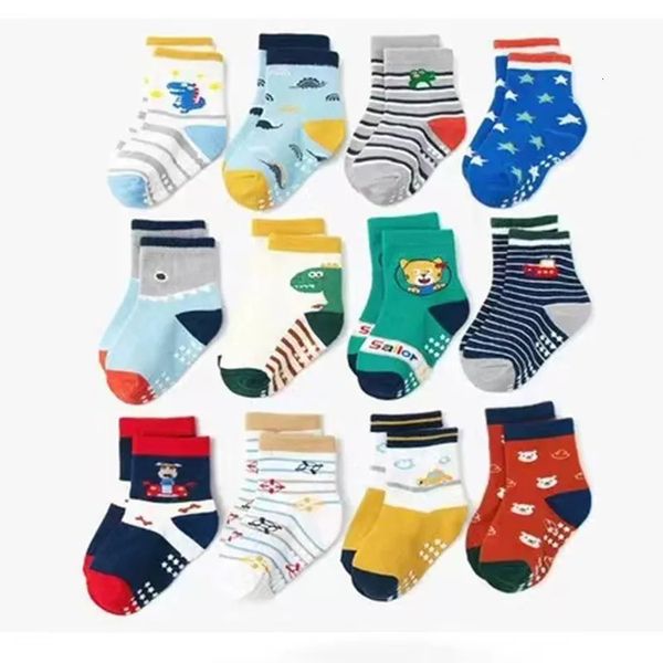 12pair / lot non glissade Chaussettes pour tout-petits avec adhérence pour garçons filles bébé bébé