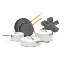 Juego de utensilios de cocina antiadherentes de cerámica de 12 piezas, glaseado blanco de Drew Barrymore