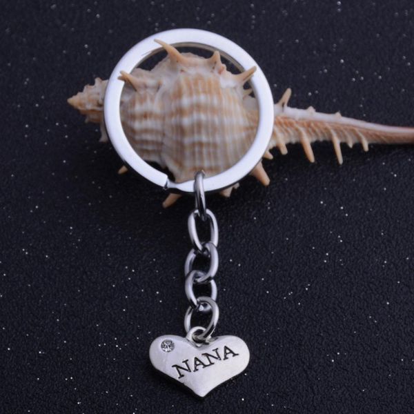 12PC pendentif à breloque porte-clés Nana coeur A cristal porte-clés famille amour grand-mère grand-mère cadeaux d'anniversaire sac porte-clés