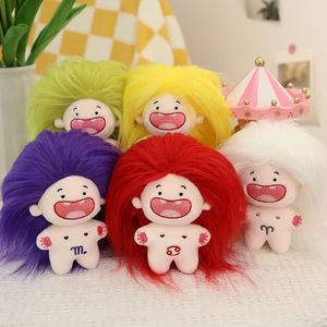 12pc Mini peluche coton poupée idole dents manquantes bébé amusant cheveux longs coton poupée porte-clés 11 cm 240223