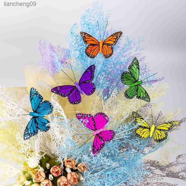 12 piezas de pluma de simulación mariposa falsa fotografía de boda decoración de balcón blanco Pastoral hogar Ddragon maceta L230620