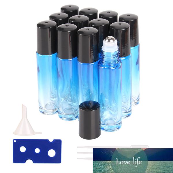 12pcs 10 ml de verre gradient bleu sur des flacons flacons avec boule à rouleaux en acier inoxydable pour des huiles essentielles Test d'échantillon de parfum