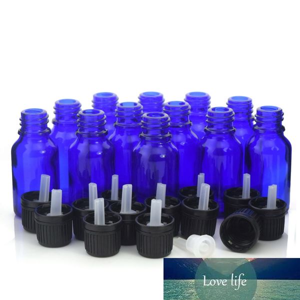Flacons compte-gouttes européens en verre bleu cobalt de 15ml, 12 pièces, avec réducteur d'orifice, bouchon inviolable pour huile essentielle, parfum, aromathérapie