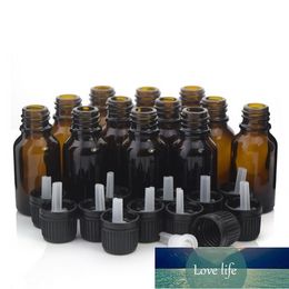 12pcs 15ml navulbare amber glas Euro-druppelfles met opening reducer tamper evident dop voor essentiële olie aromatherapie